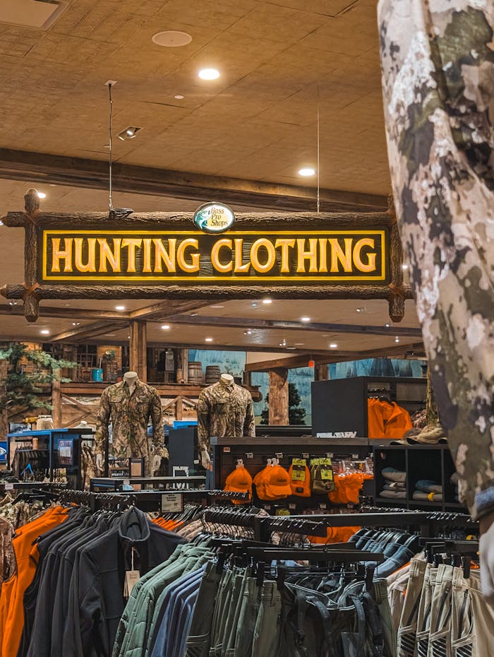 Explore a well-stocked hunting clothing store in St. Augustine, Florida, with diverse apparel and gear.